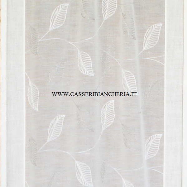 Tessuto per tendine foglie ricamate grige - CASSERI BIANCHERIA